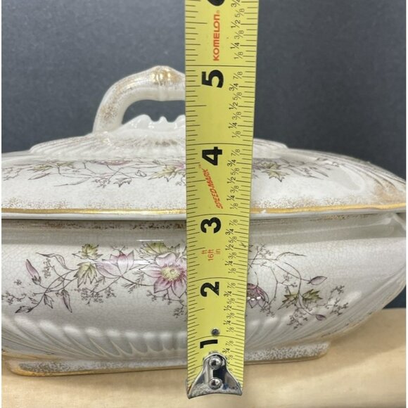 T.E.P.P. Co. Antique White Ironstone Covered Dish Tureen Crazed Stained Floral - Picture 4 of 16